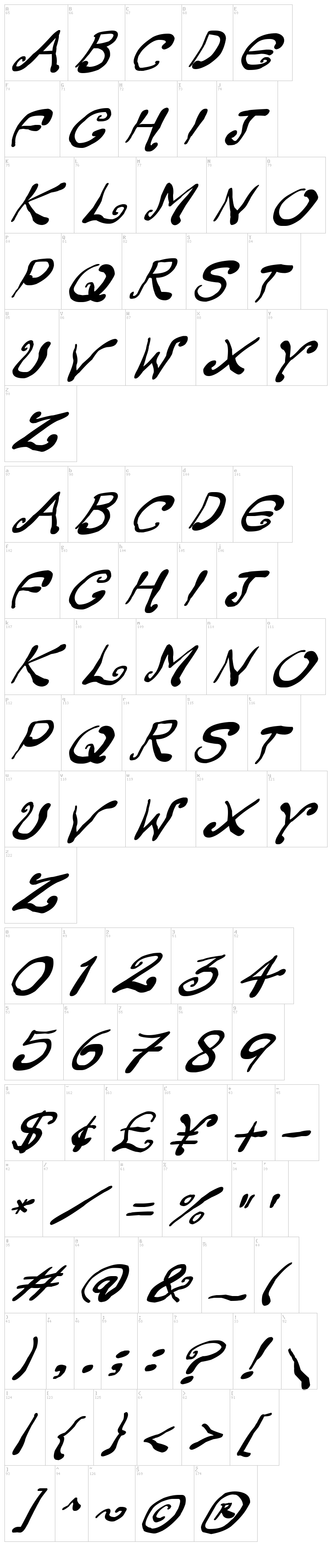 Creepy Scrawly font map